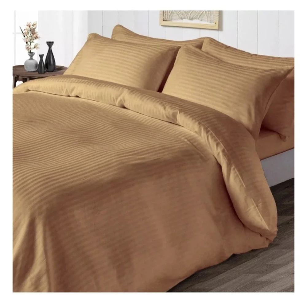 Egyptian Cotton‎ 100% Duvet Set Queen Damask Stripes In Taupe 3pc